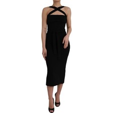 DOLCE & GABBANA Dress Black Sheath Halter Sleeveless Midi IT44/US10/L 2630usd