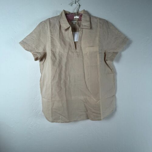 J. Crew Women's Short Sleeve V-Neck Pullover Casual Blouse Beige Medium NEW