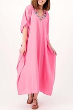 America and Beyond Embroidered V Neck Caftan Summer Garden