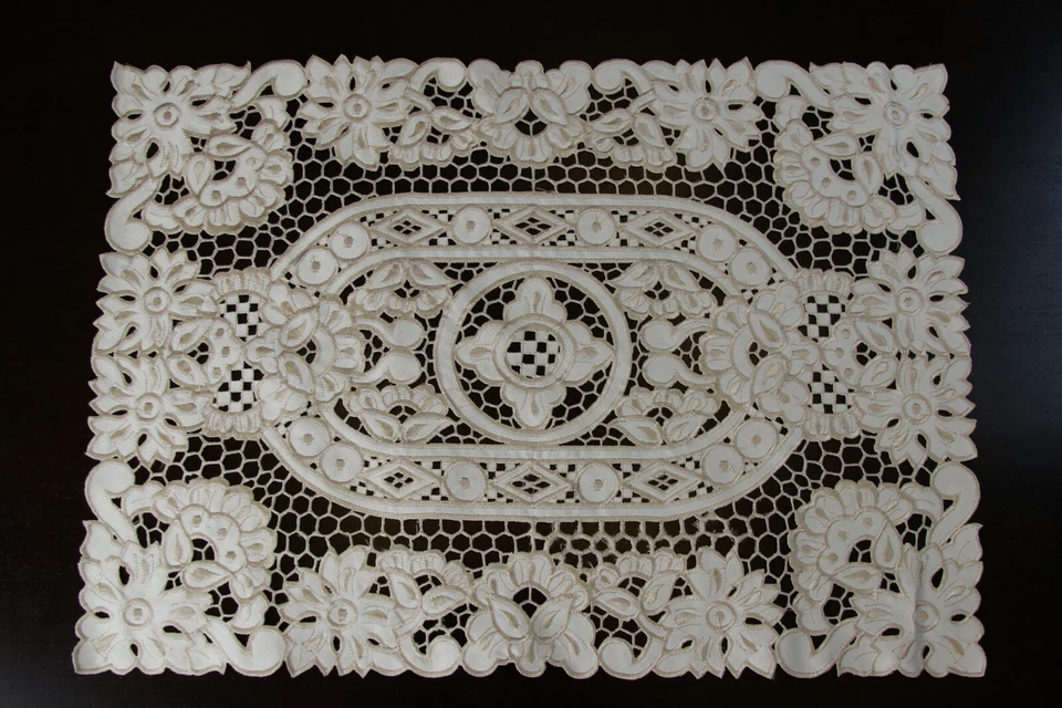 Solid White Embroidered Lace Cutwork Placemat Table Runner Wedding Party Banquet - Image 2 of 4