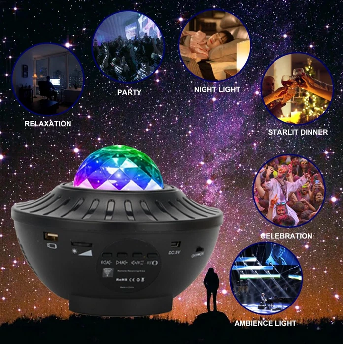 Starry Sky Projector Light USB Galaxy Star Night Lamp LED with Ocean Wave Remote