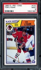 1983-84 O-Pee-Chee OPC NHL Hockey #107 Tom Lysiak PSA 9 MINT Chicago Black Hawks