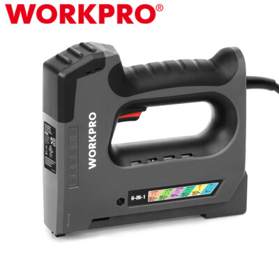 WORKPRO 110V 6 in 1 Staple Gun Corded Electric Stapler Tacker Brad Nailer Staple