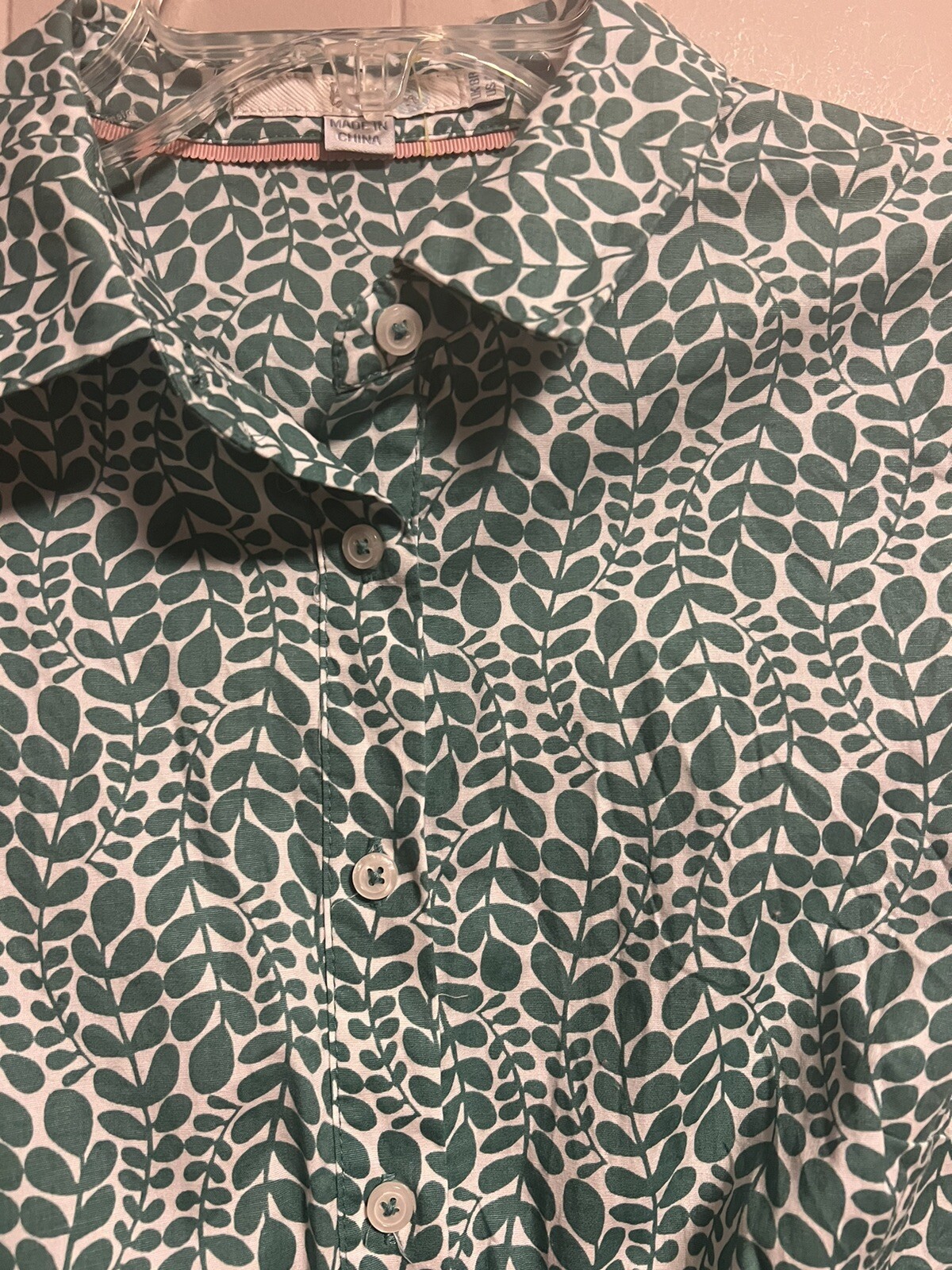 Boden UK8R  US 4R Sophia Shirt Dress Green Leaf Pattern butron down pockets image 4