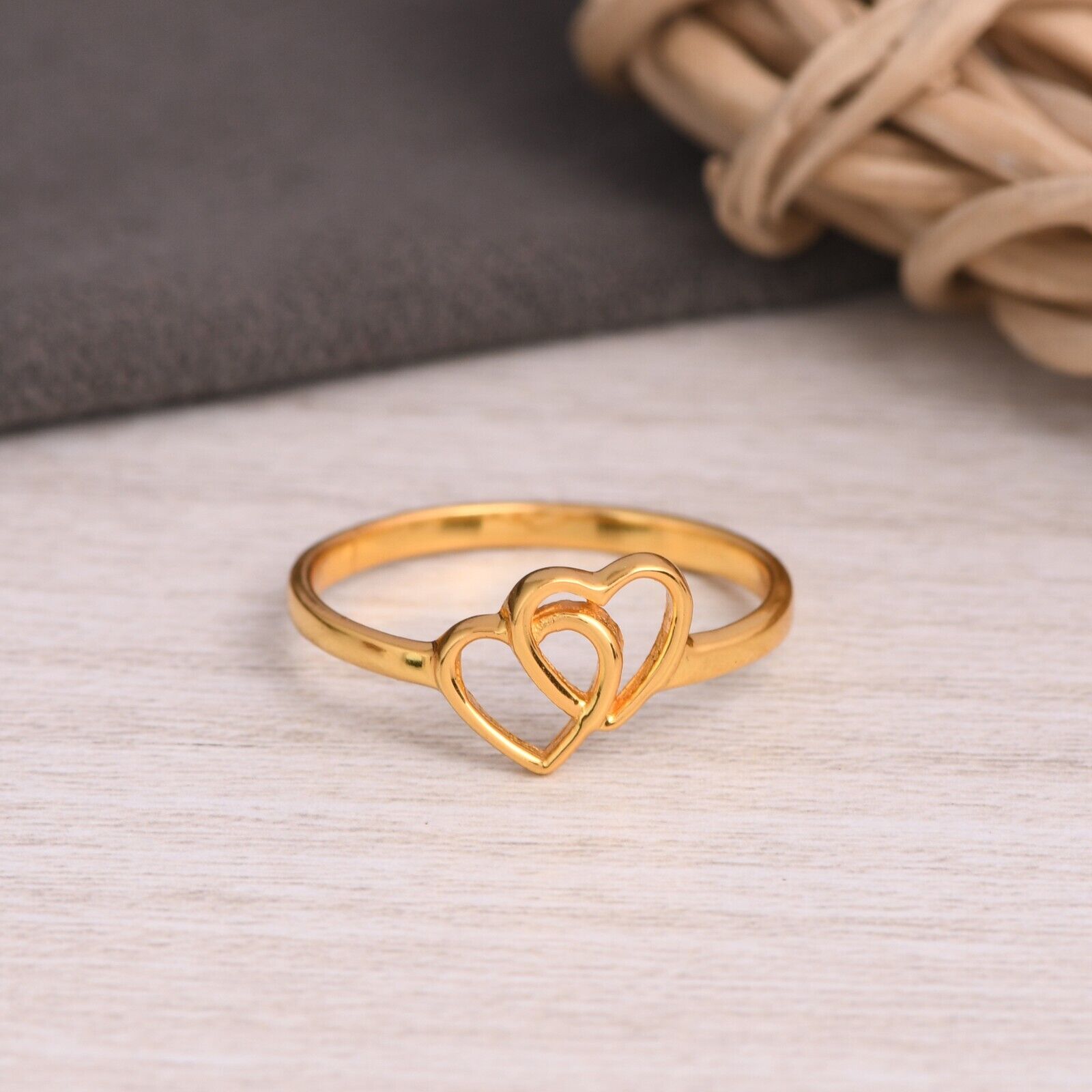 formule single Nest 14k Pure Gold Entwined Ring, Love Double Connected Heart Engagement Ring |  eBay