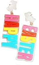 Happy Easter Message Bunny Glitter Resin Dangle Earrings Easter Earrings