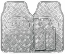 Silver Heavy Duty Checker Plate Metallic Rubber Interior Car Floor Mats Set