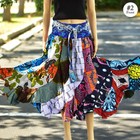 Handmade Patchwork African Pure Wax Cotton Midi Skirt W/ Head Scarf W/ Pockets