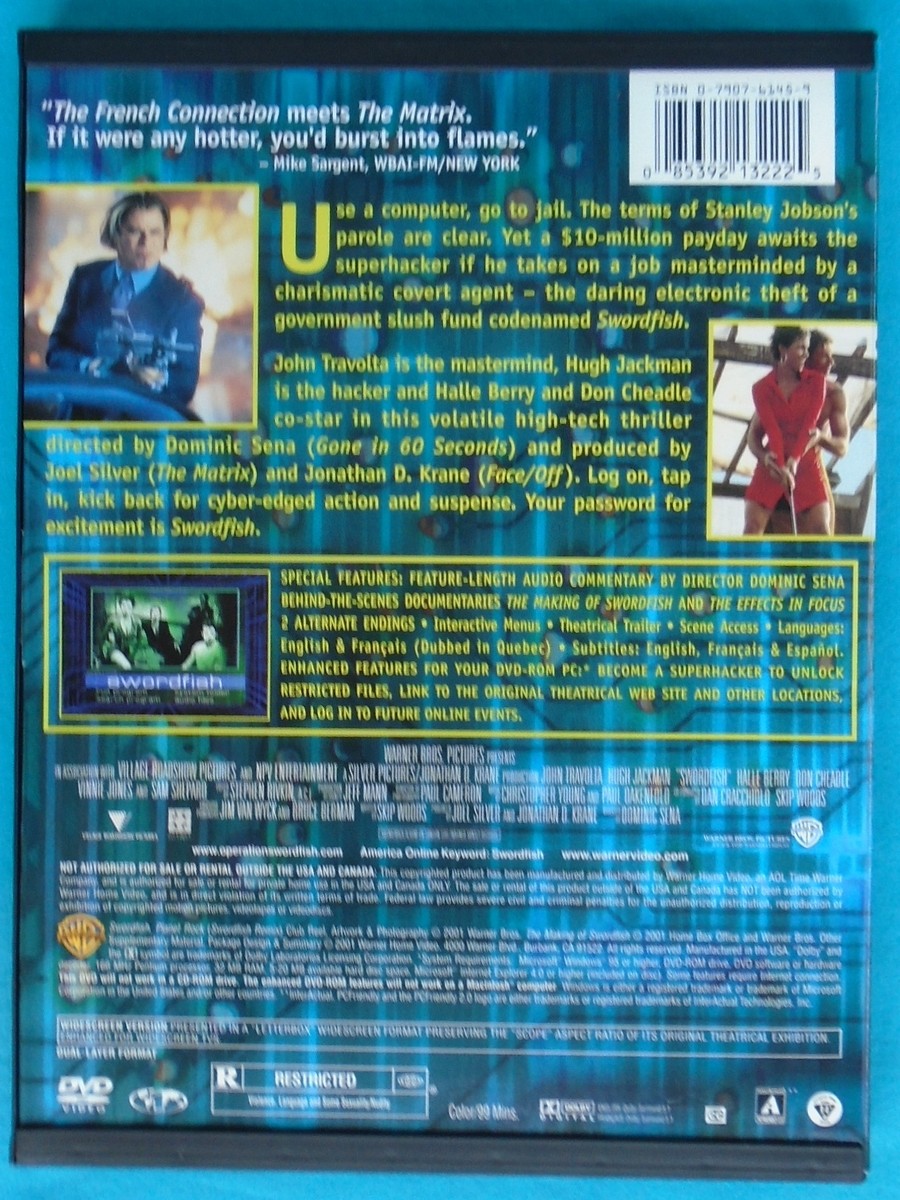 Swordfish (2001 crime DVD) John Travolta, Hugh Jackman