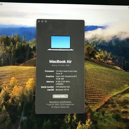 2019 MacBook Air 13in i5-8210Y 1.6 GHz 128GB 8GB RAM MVFH2LL - Afbeelding 6 van 17