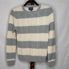 NWT Chaps women's XS pullover sweater gray cream stripes crew neck long sleeves