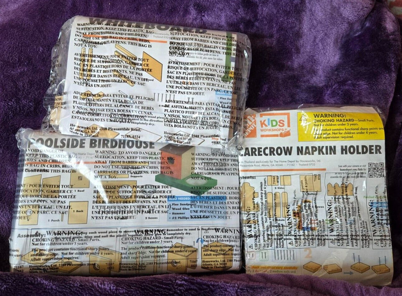 3 new Home Depot Kids Workshop Kits, Birdhouse, Napkin Holder, Whiteboard, Free