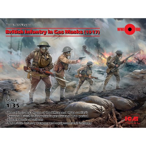 ICM 35703 Plastik Modellbausatz Maßstab 1:35 Britische Infanterie in Gasmasken (1917), WWІ - Bild 8 von 8