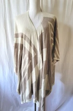 Chicos Womens Shawl Wrap Cardigan Blanket Scarf Tan Ivory OS Coastal Grandma