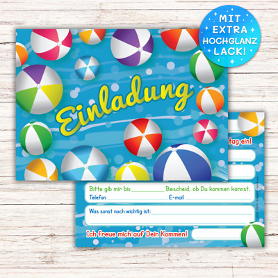 Einladungskarten Einladungen Kinder Geburtstag SCHWIMMBAD-PARTY / POOL PARTY