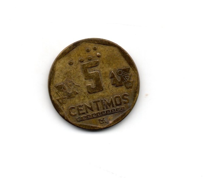 Perú 1994, 5 cents w/braille, city of Chan Chan (Chimú) designs, accept offers 1