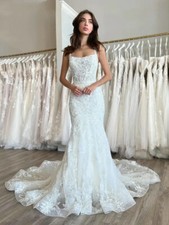 3D Floral Lace Mermaid Wedding Dresses Square Collar Sleeveless Bridal Beading