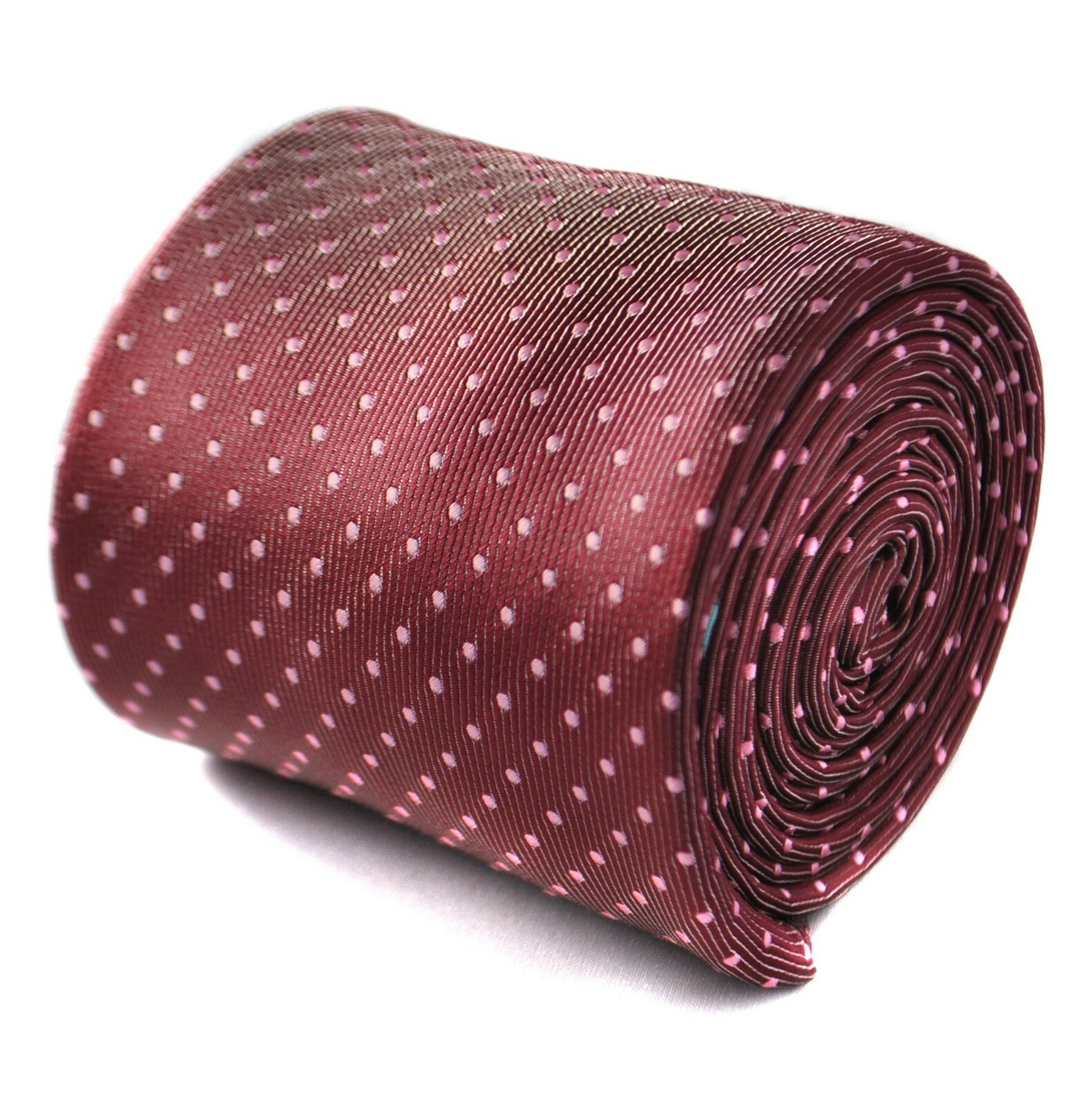 Frederick Thomas Designer Mens Tie - Maroon Red Burgundy with Pin Spots