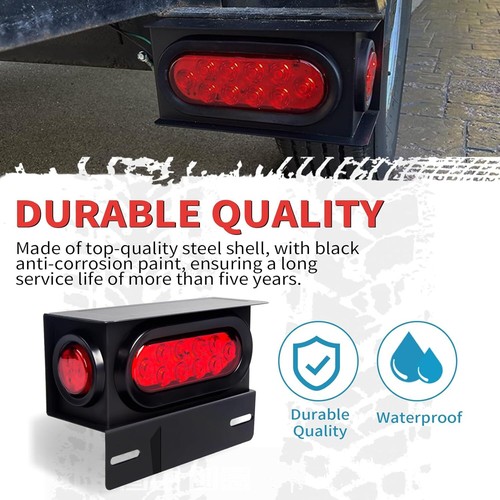 2Pcs Steel LED Trailer Light Kit - Trailer Housing Boxes with 6-Inch Oval Tail L - Picture 3 of 7