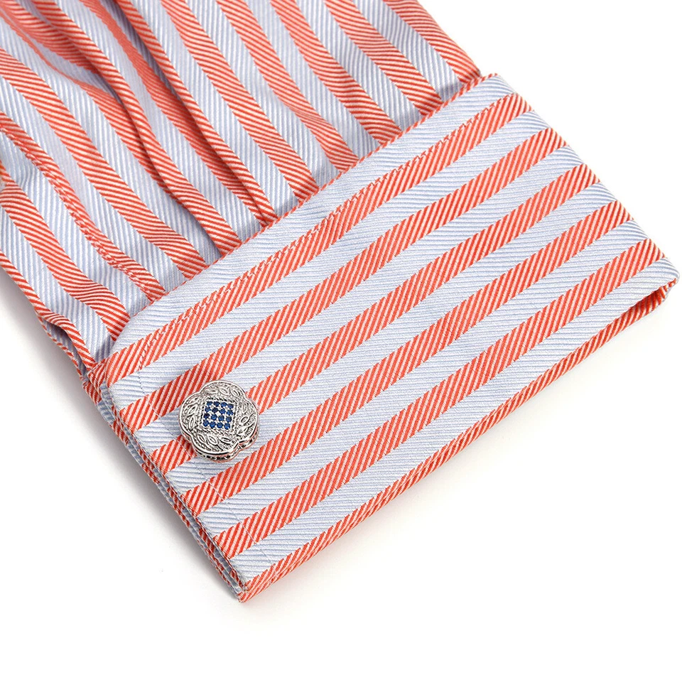 1 par de gemelos de filigrana de lujo informales de circonita cúbica azul para hombre Foto 2 de 4