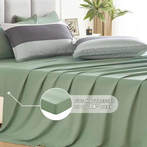 Queen Comforter Set Sage Green - 7 Pieces Green Striped Bed in a Bag, Soft Micro - Picture 7 of 8