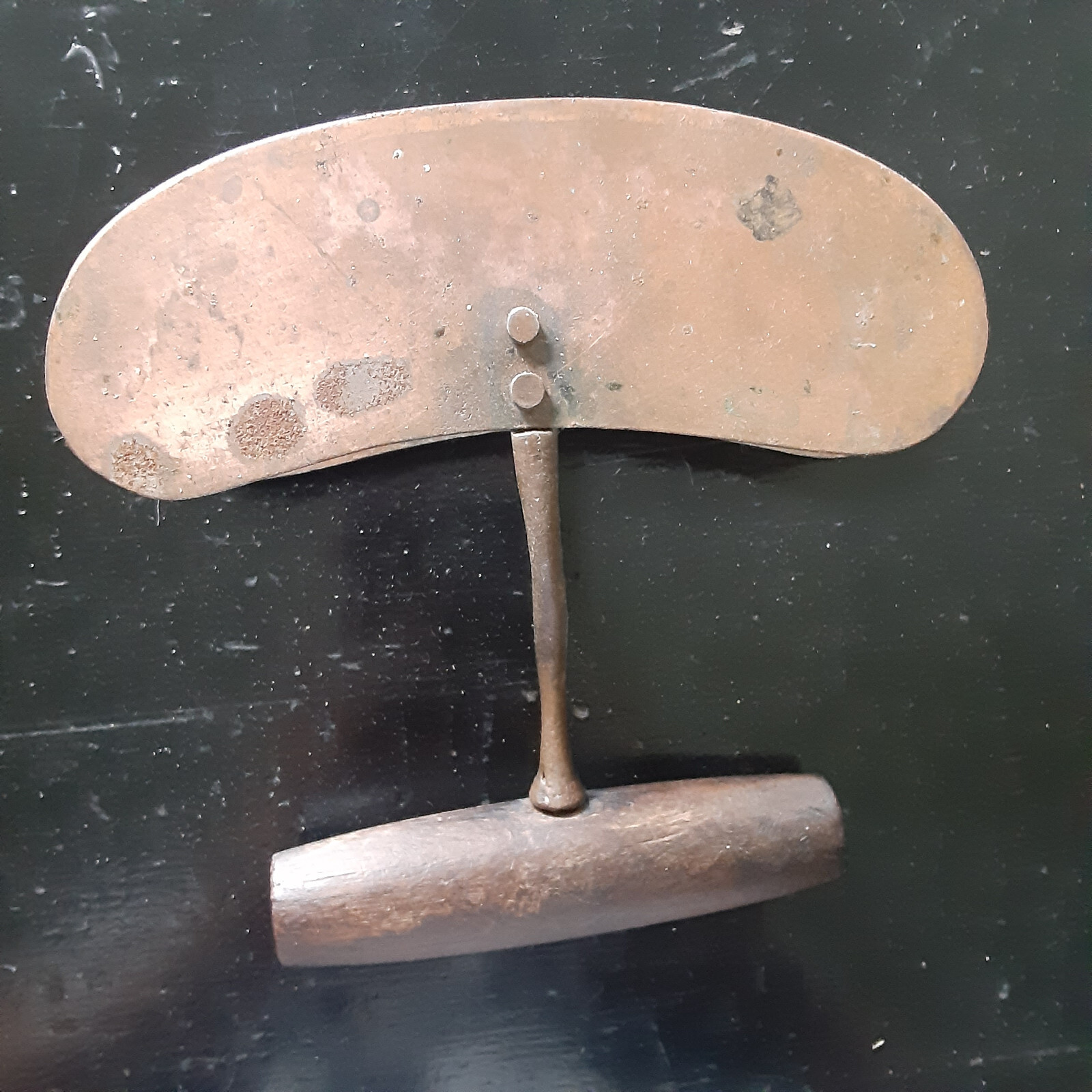 Antique Vintage Hand Food Chopper Blade Knife  Wood COPPER slicer Primative