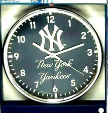 New York Yankees Wall Clock - 12" Chrome Logo Design New