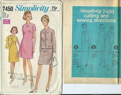 S 7450 sewing pattern 60's A-line DRESS + JACKET Italian-type Collar sew size 16 | eBay S 7450 sewing pattern 60's A-line DRESS + JACKET Italian-type Collar sew size 16 | eBay