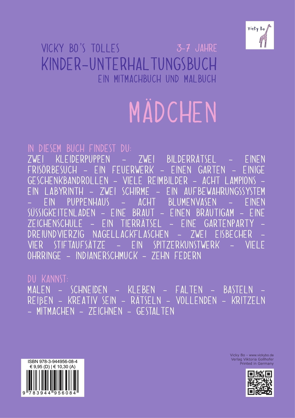 Thumbnail - Vicky Bo's Tolles Kinder-unterhaltungsbuch - Mädchen. Ab 3 Bis 7 Jahre