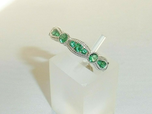 Ladies Art Deco Style 925 Sterling Solid Silver Emerald Round Cut Eternity Ring - Picture 8 of 10