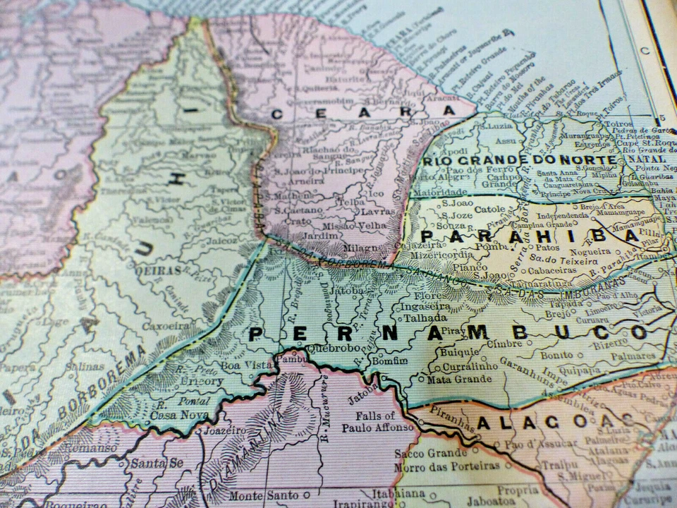 Brazil  Paraguay Antique Color Map 1903 Cram's 14½" x 22" South America - Image 4 of 4