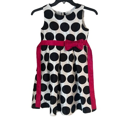 Cherokee White and Black Polka Dot Dress Hot Pink Sash Girl's Size 12 | eBay