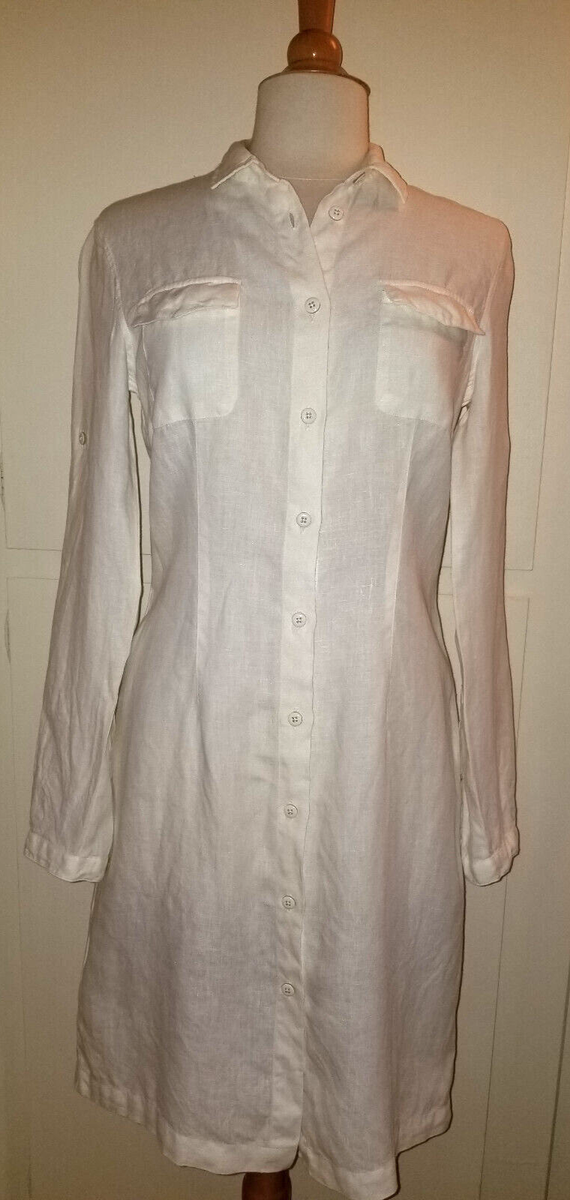 0039 italy Ivory Linen Shirt Dress, S | eBay