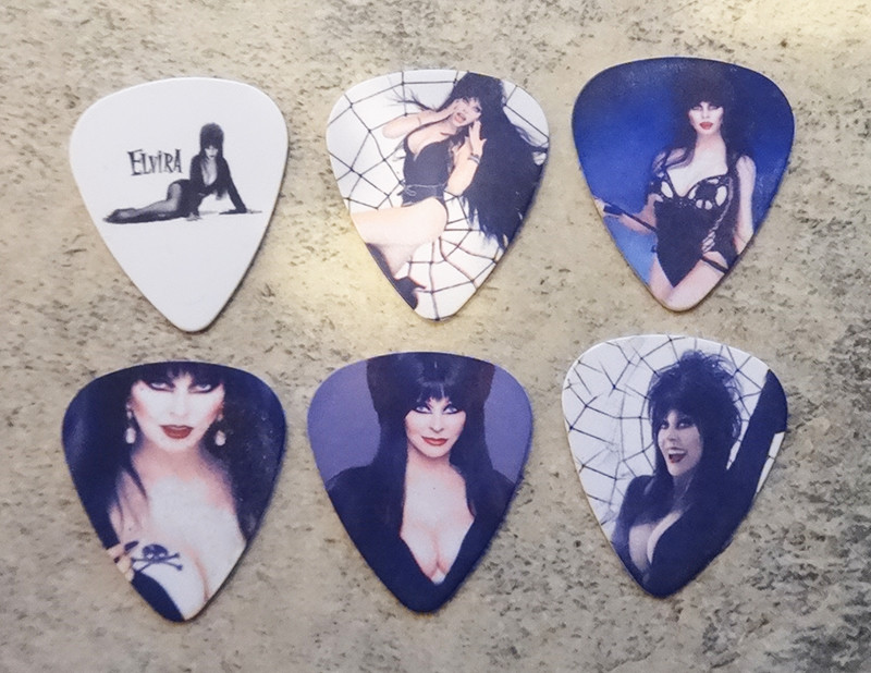 One set of 6 Elvira, Mistress of the Dark Single Sided Picture Guitar Picks