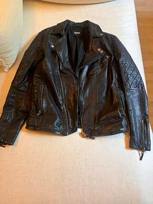 tigha Herren Biker Lederjacke schwarz Gr. M kurz Reißverschluss Steppung