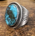 Native American Sterling Silver Turquoise Ring - Signed - Size 10.5 - Vintage