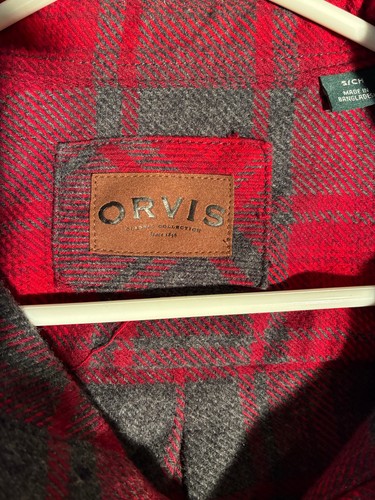 Orvis Men's Flannel Button Shirt Size S/CH Red Grey Plaid SS1 - Picture 6 of 6