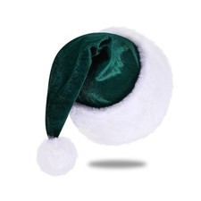 Santa Hats, Unisex Green Velvet Christmas Hat for Adults, Extra Thicken Class...