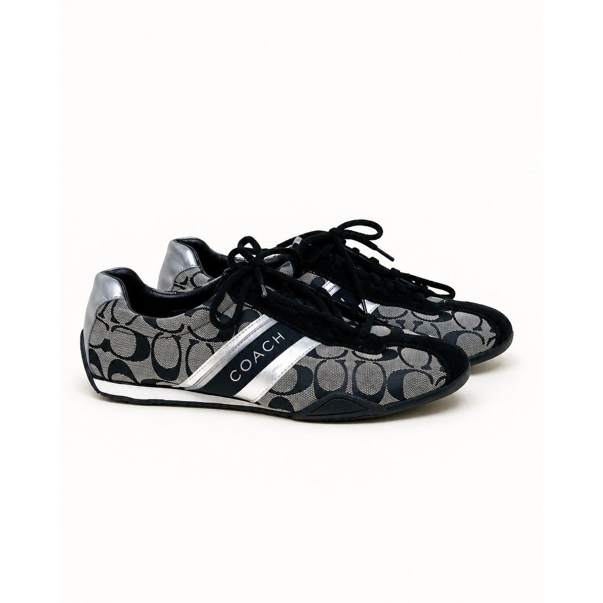 Coach Jayme Q582 Signature Jacquard Suede Sneakers Women's 8M Black Silver View 2