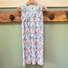 Tea Collection Girls Size 6 Blue Pink Geometric Floral Faux Wrap Cotton Dress