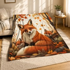 Autumn Fox Family Coral Fleece Blanket