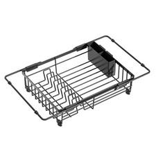 Estante escurridor de platos expandible hierro negro para fregadero de cocina con ranuras precisas