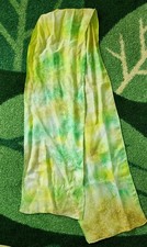 Vintage 100 Silk Scarf Yellow Green Handmade Hand Dyed Stitch Rectangle VTG MCM