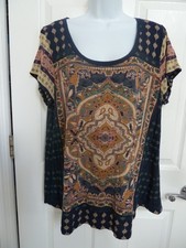 LUCKY BRAND Plus Sz 1X Indian Influenced Tee Top Boho Lightweight Mandela