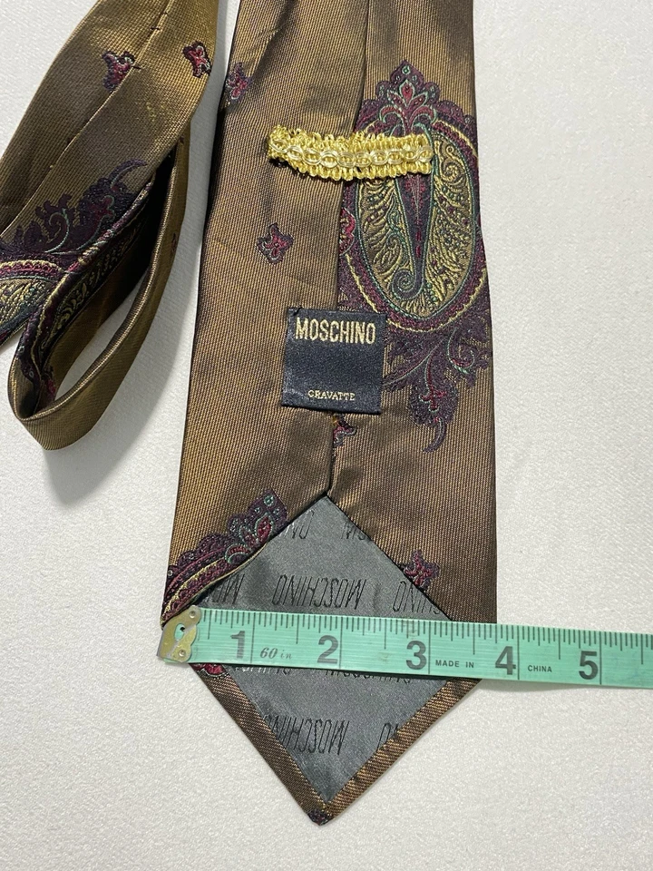 Corbata de seda marrón MOSCHINO patrón barroco M en Italia Ex Con Foto 2 de 4