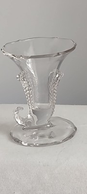 Duncan and Miller Three Feather Clear Glass Cornucopia Vase