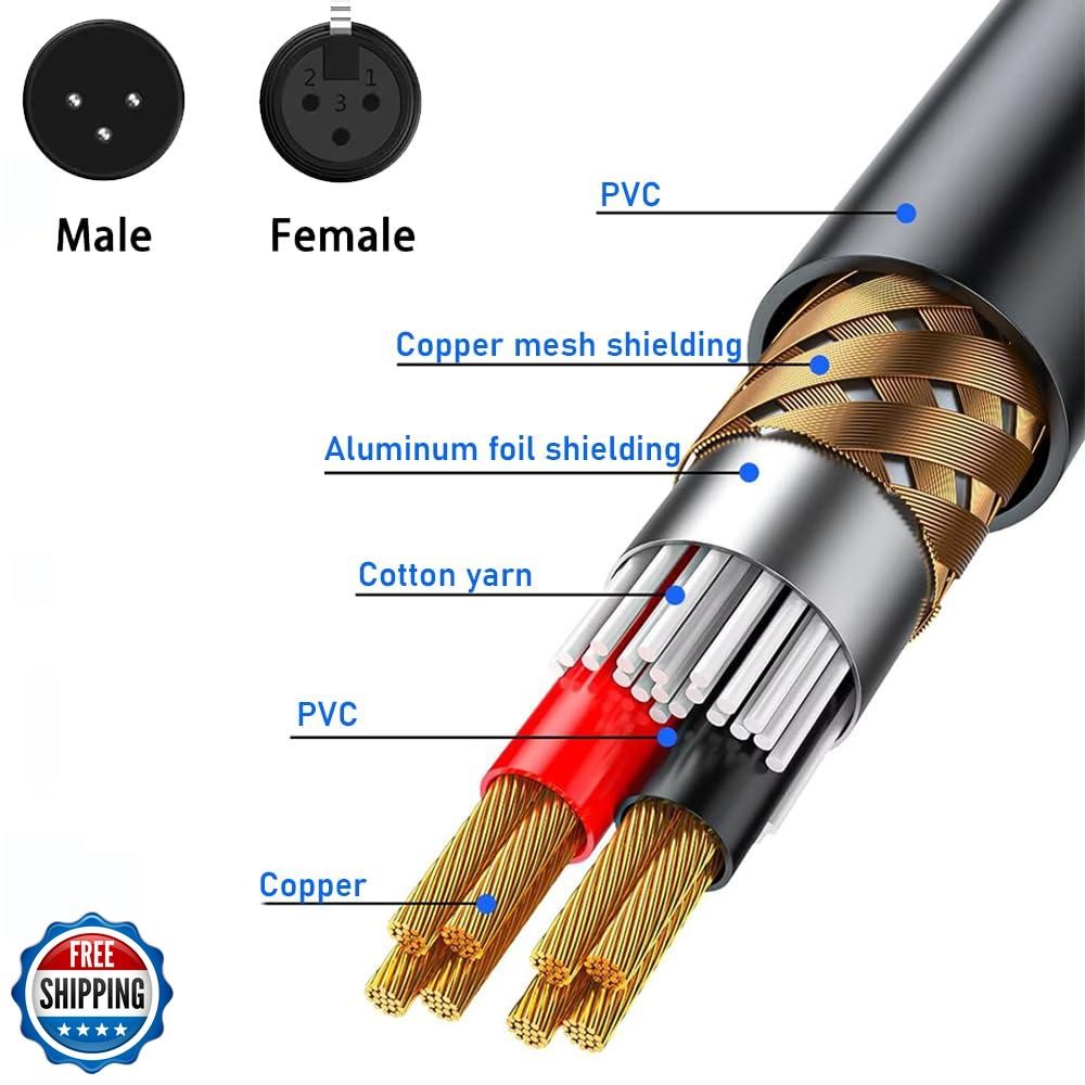 Jienk 2Pcs 13Inch XLR3 Cable XLR There Pin Male to 3Pin Terminal Adapter Exte