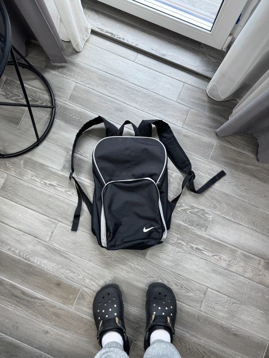 Vintage Nike Swoosh Black Backpack Lightweight Durable Travel Bag