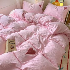 Coquette Pink Duvet Cover Queen Size Cute Girly Soft Washed Cotton Soft