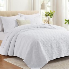White King Size Quilt Bedding Set with Pillow King 106"x96" Bright White